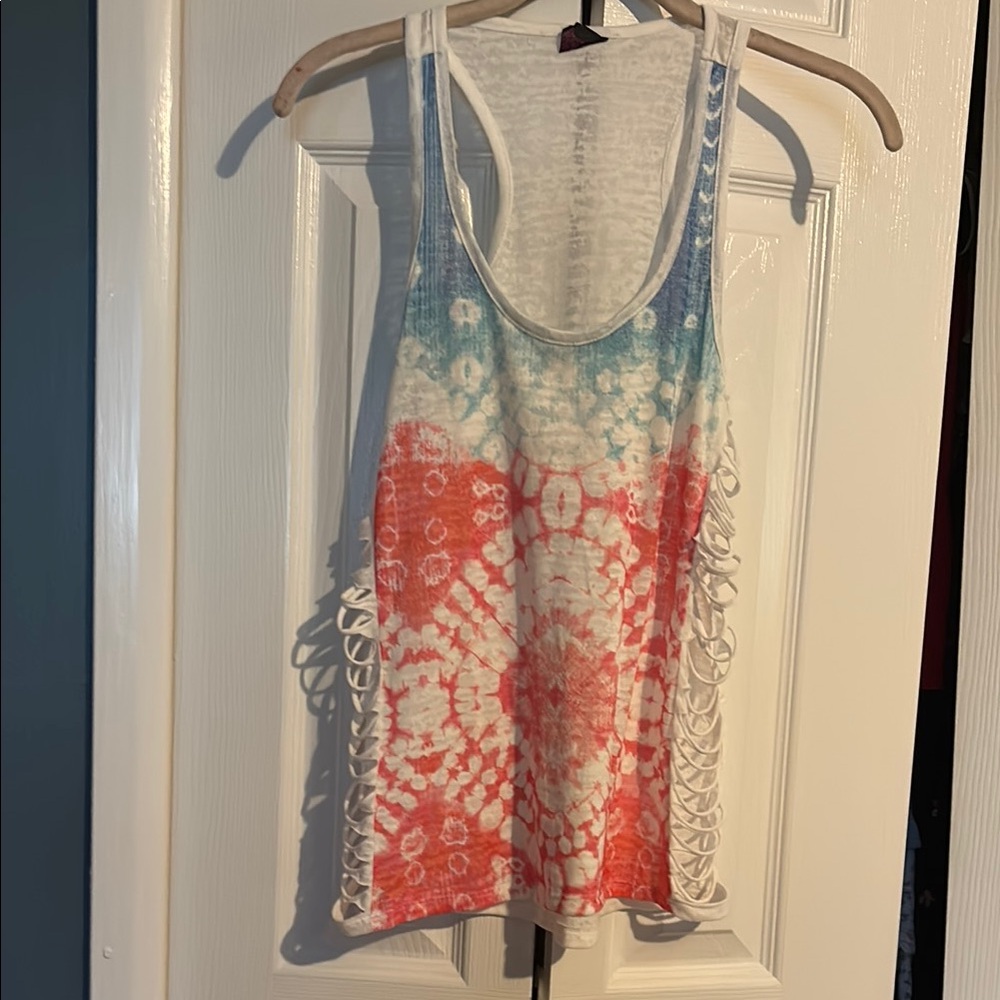 Material Girl Red white and blue tank with slashed sides size XS